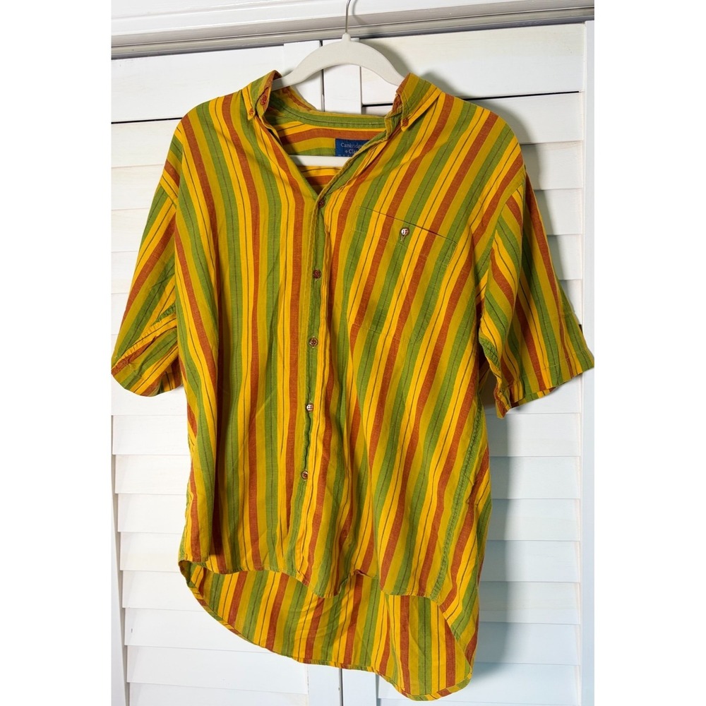 Vintage 90s Cambridge Classics Mervyns Rasta Stripe Dadcore Shirt Colorful | Sm